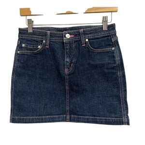 Lacoste Denim Mini Skirt Womens 40 Blue Pink Contrast Stitch Made in Japan Y2K